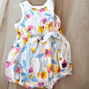 Tea Collection 6-9 mo Cream with colored floral romper.